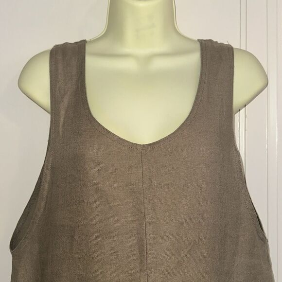Vintage 80s/90s What’s Up tan/brown linen tank dress with large front pockets - Picture 2 of 8